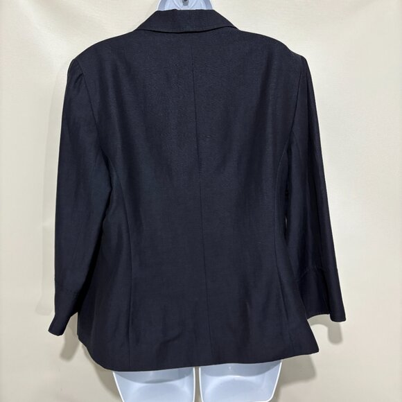 Lafayette 148 NY 16 Navy Blue Linen Wool Blend Suit Jacket Blazer 3/4 Sleeves - Picture 4 of 5